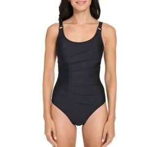 DKNY Ladies Shirred One-Piece Swimsuit Black (Starburst) XXL NWOT